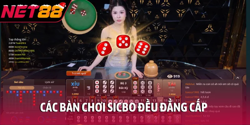Các bàn chơi sicbo đều đẳng cấp