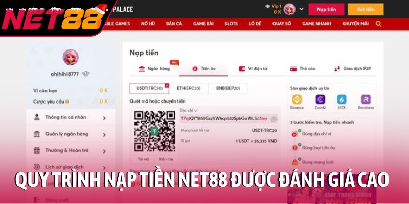 Quy trình nạp tiền NET88 được đánh giá cao