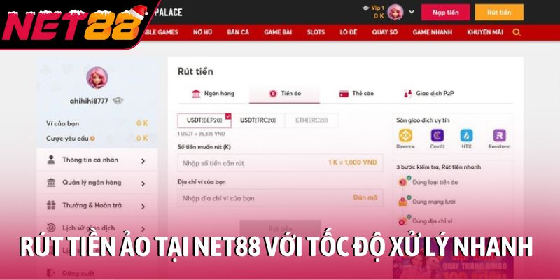 Rút tiền ảo tại NET88 với tốc độ xử lý nhanh và an toàn
